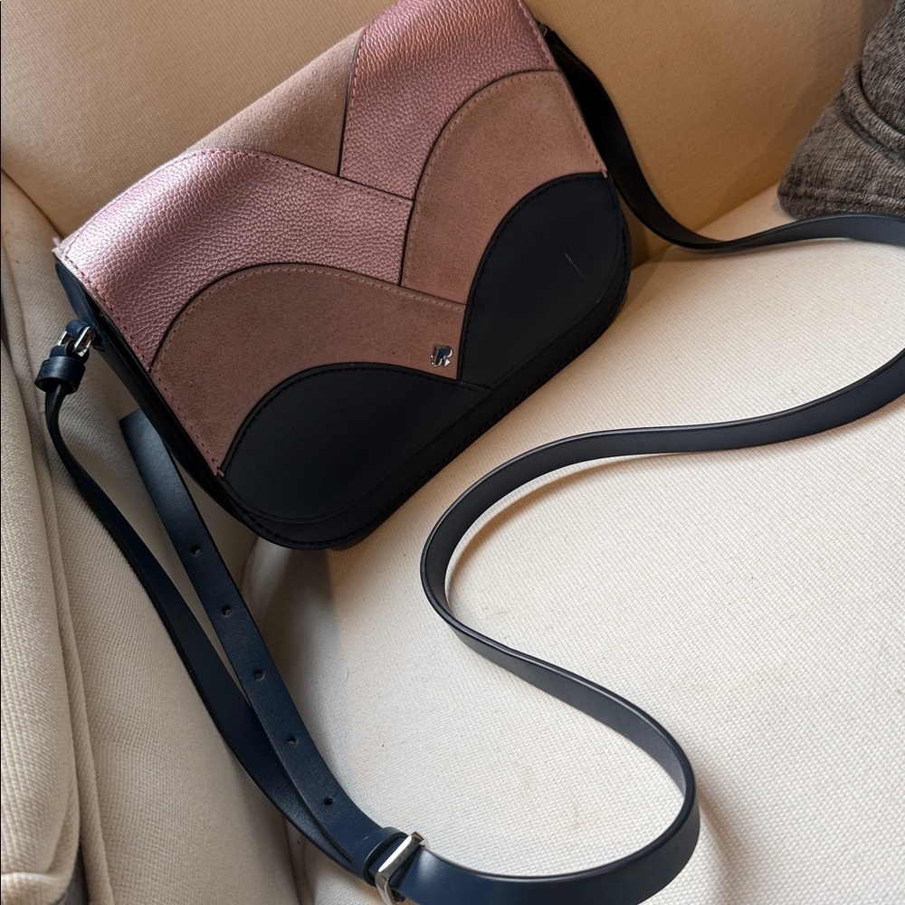 Pink and Black Crossbody Bag Kate Spade Blue Leather suede purse handbag gold - Picture 3 of 10